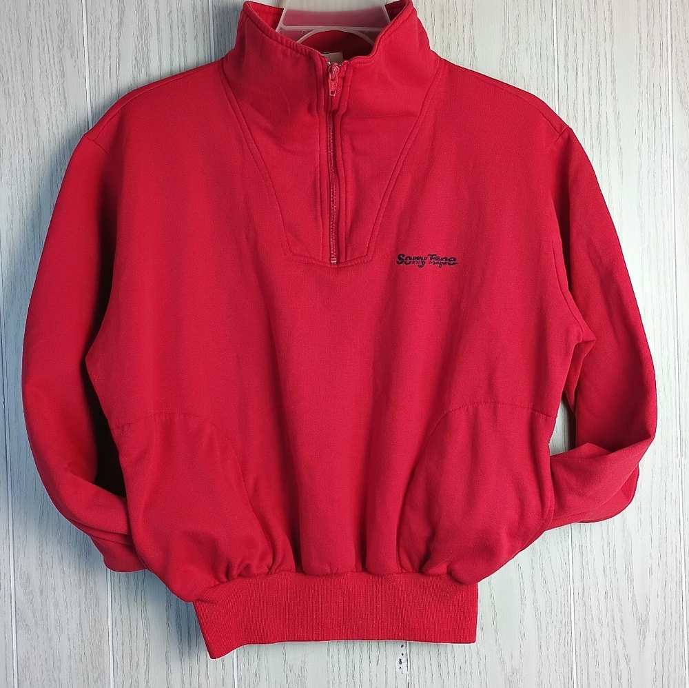 VTG Maple Athletic Wear Sony Tape log red Medium zip neck sweater pullover